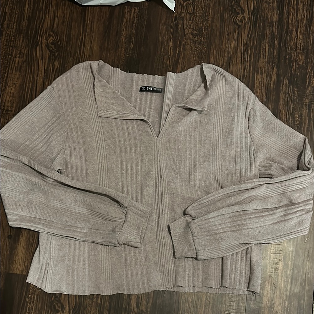 SHEIN Ribbed Knit Sweater in Taupe